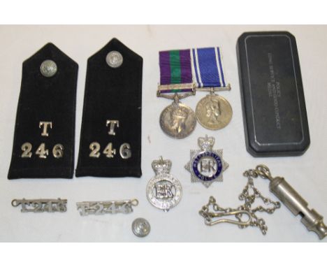 A pair of medals awarded to R Holden:- General Service medal with Malaya bar (No. 19088224 Sgt. R Holden Royal Military Polic