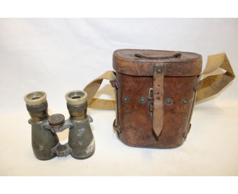 A pair of First War German Army binoculars in British leather case