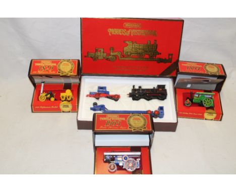 Four Matchbox mint and boxed Models of Yesteryear vehicles including 1929 Scammel with GER class 2-4-0 locomotive; Stephenson