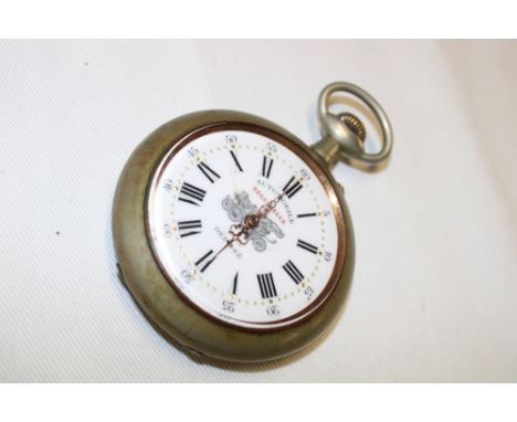 An old French motoring car clock/pocket watch with circular enamelled dial marked "Automobile Regulateur Depose" in nickel ca