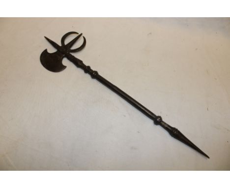 An Indo-Persian bronzed axe with tapered shaft 22" long
