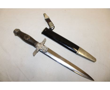 A rare original German Second War RLB enlisted mans dagger with 8½" double edged blade by E. Horster, alloy hilt with polishe