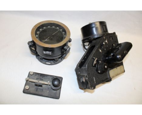 An Air Ministry aircraft bubble sextant MK1XA, sprung liquid compass and a morse code tapper (3)