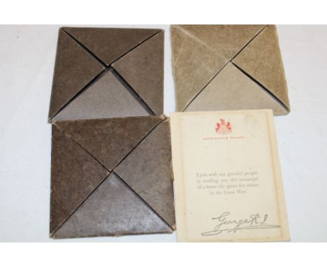 Three First War memorial plaque envelopes and a Buckingham Palace letter