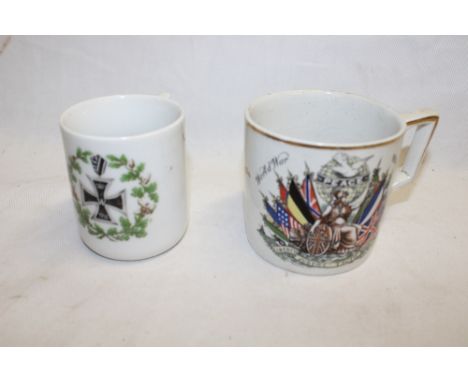 A First War commemorative china mug for the village of Ludgvan, Cornwall and a First War German china mug decorated with a 19