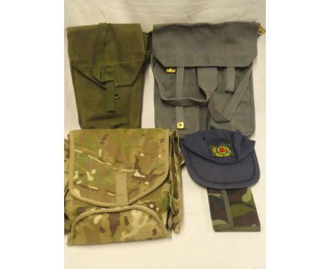 A military webbing backpack, two ammunition pouches, etc