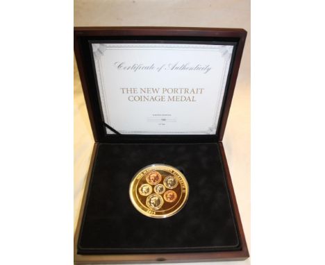 A large 2015 gold plated cupro-nickel portrait coinage medal, limited edition, cased