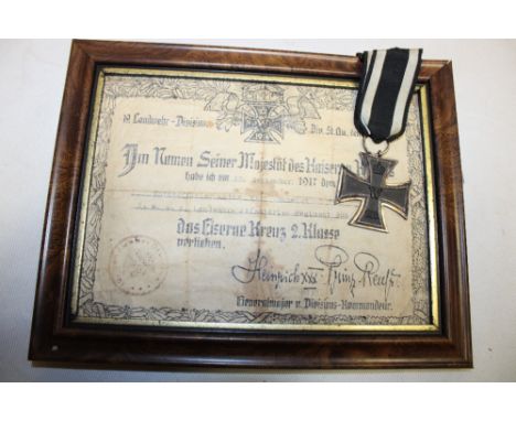 A First War 1914 Iron Cross, 2nd class together with award certificate dated September 1917 awarded to the Infantry Regiment 
