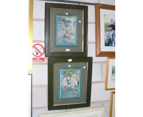 After R M Mallock, coloured print " Fishing " and a companion. (2)