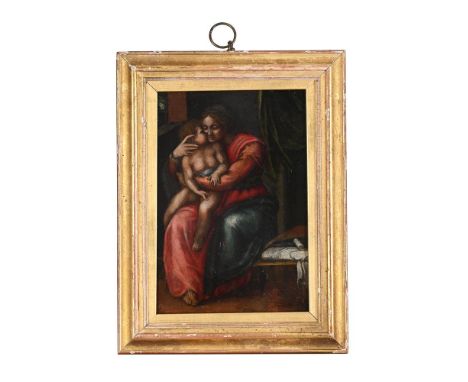 FOLLOWER OF MARCELLO VENUSTITHE VIRGIN AND CHILDOil on slate19.5 x 13cm (7½ x 5 in.)Venusti's lost painting is based on a car