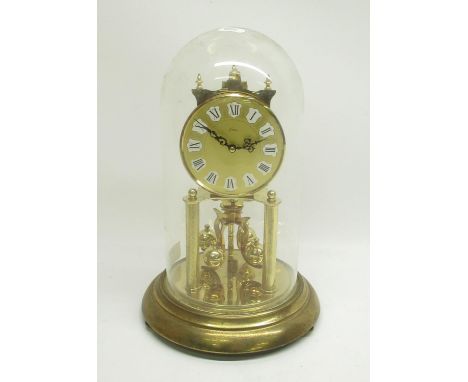 Kern Germany - Late C20th brass 400 day suspension clock under glass dome, signed brass finish dial with Roman numerals set i