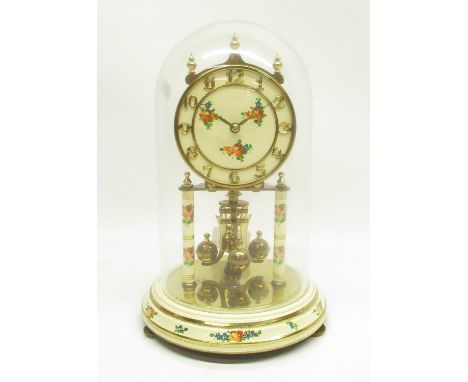 Kundo West Germany - Mid C20th brass and painted 400 day suspension clock under glass dome H23cm 