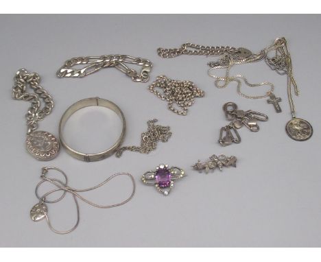 Collection of silver jewellery including a bangle with leaf decoration, a Victorian sweetheart brooch etc. gross 3.47ozt, and