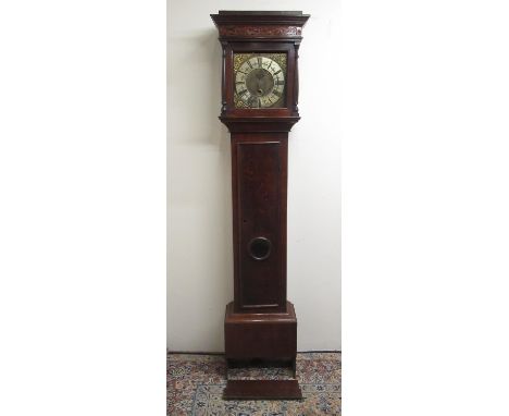 John Taylor fecit - C18th and later oak long case clock, signed 11in square brass dial with brass spandrels and silvered Roma