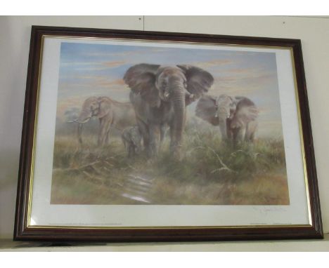 Joel Kirk (British b.1948); Elephant Herd, ltd.ed colour print, signed and numbered 148/500 in pencil, 43cm x 68cm and four o