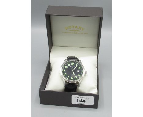 Rotary stainless steel military style automatic wristwatch with date, signed luminous Arabic dial,  visible screw off case ba