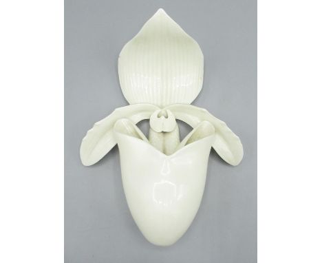 Late C19th Royal Worcester wall pocket modelled as an orchid, printed green back stamp, H20cm 