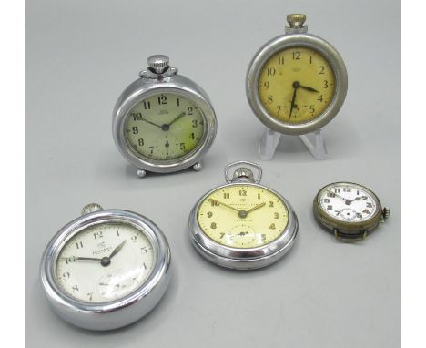 Swiss - early C20th plated pin set trench wristwatch, white  enamel Arabic dial with skeletonised numerals red "12" with subs