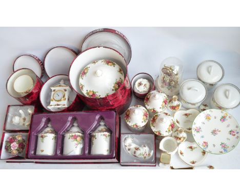 Collection of Royal Albert Old Country Roses ceramic tableware, Royal Albert metal cooking pots and other similar items 