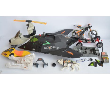 Collection of Action Man vehicles, a Stealth Jet, 2 accessory boxes (empty), The Spy Who Loved Me action figure (with film fr