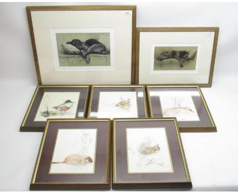 John Naylor (British 1960-) - Lurcher puppy sleeping on a cushion, signed limited edition print 12/295 W35cm H25cm; a similar