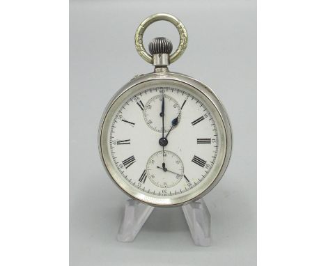 J. W. Benson, Ludgate Hill, London - silver keyless pin set centre seconds chronograph pocket watch, white enamel Roman dial 