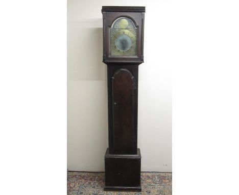Josh. Wood Scarborough - C18th and later pine long case clock, signed 15in arched brass Roman dial with brass spandrels and A