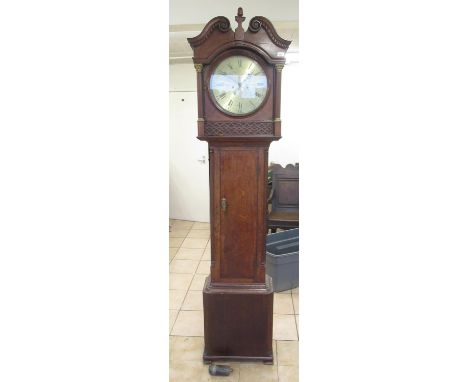 James Bown, Matlock - late C18th oak eight day longcase clock, signed and engraved 13" brass dial with date aperture in cross