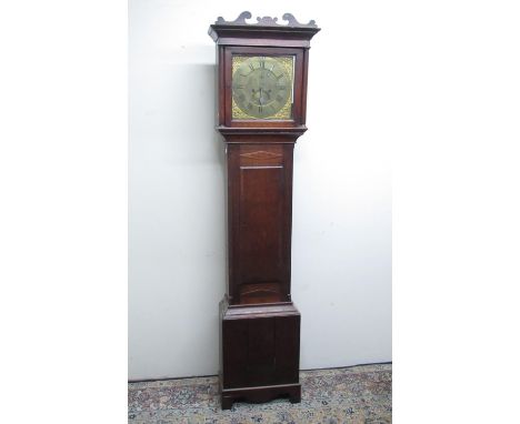 C18th oak long case clock, brass 12in dial with subsidiary seconds and date aperture signed Benj. Anns, Highworth, 8 day move