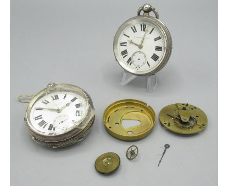 Thomas Russell  &amp; Son Liverpool - Edw.VII silver key wound and set open face pocket watch, signed white enamel Roman dial