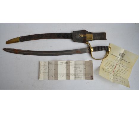 Victorian era police sword with fish skin grip, blade marked "Staffordshire Constabulary No113" with constabulary crown, quil