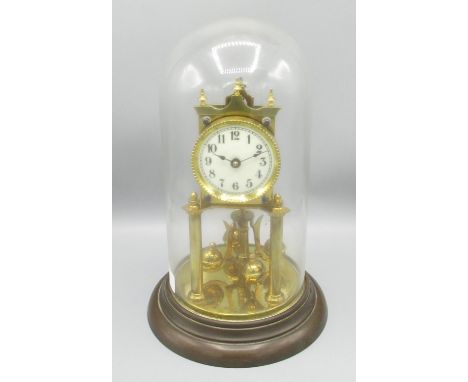 C20th continental brass 400 day suspension clock, cream ceramic Arabic dial, back plate numbered 99266 H31cm 