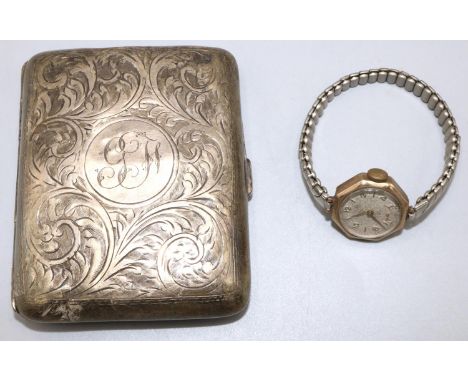 Ladies Rotary gold cased hand wound wristwatch, textured silvered dial with subsidiary seconds, two piece hexagonal case with
