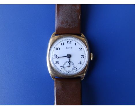 A Limit III 9ct gold wrist watch with white enamel dial having subsidiary dial – hairline cracks.