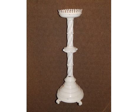 A large brass Ecclesiastical candlestick – later painted white, 24”