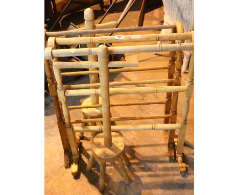 Two wooden towel rails and two wooden vintage washing dollies. Not available for in-house P&amp;P. 