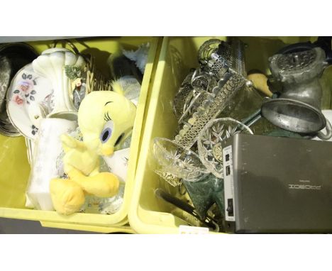 Two boxes of mixed items including glassware, ceramics, vintage mincers etc. Not available for in-house P&amp;P 
