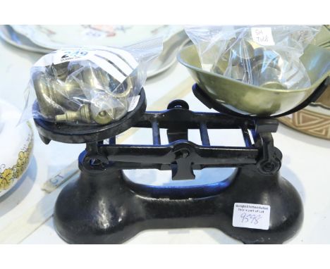 Boots the Chemist set of heavy scales with two sets of brass weights, imperial and metric. Not available for in-house P&amp;P