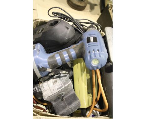 Selection of power tools including cordless drill, jigsaw, plane etc. Not available for in-house P&PCondition Report: All ele
