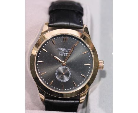 New boxed Anthony James wristwatch on a leather strap. P&amp;P Group 1 (£14+VAT for the first lot and £1+VAT for subsequent l