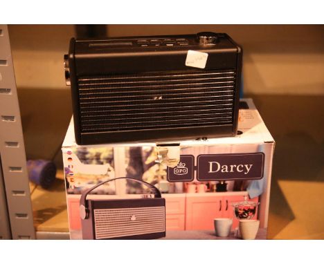 Black GPO Darcy a portable analogue FM / AM radio with alarm clock. Preset 20 radio stations. boxed  In working order. Not av