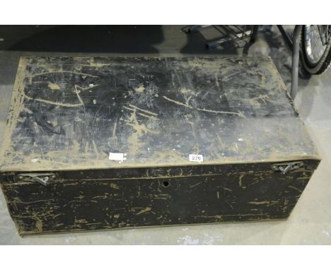 Steel trunk with hinged lid marked G.O.W, 90 x 50 x 35 cm. Not available for in-house P&amp;P 