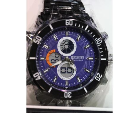 New boxed Barkers of Kensington blue dial wristwatch on a metal strap. P&amp;P Group 1 (£14+VAT for the first lot and £1+VAT 