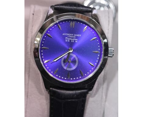 New boxed Anthony James wristwatch on a leather strap. P&amp;P Group 1 (£14+VAT for the first lot and £1+VAT for subsequent l