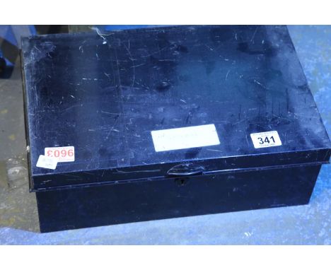 Vintage steel deeds box, lacking key. Not available for in-house P&amp;P 