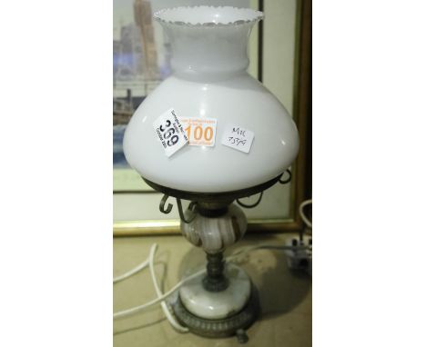 Onyx table lamp with glass shade. Not available for in-house P&PCondition Report: All electrical items in this lot have been 