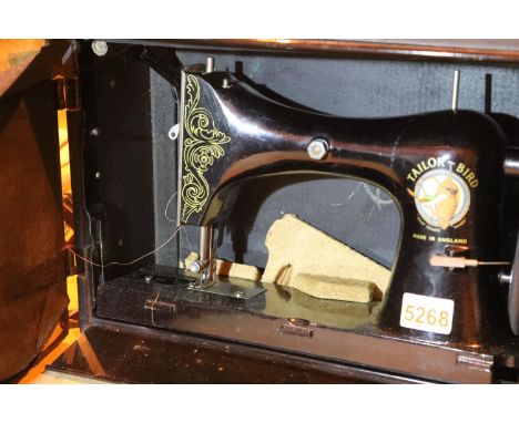 Cased vintage Taylor T Bird hand powered sewing machine. Not available for in-house P&amp;P 