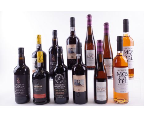8 BOTTLES PORT AND 4 MOSCATELMarquês de Marialva 2 x Reserva dos Sócios; Sandeman Founder's Reserve Ruby and Imperial Reserve