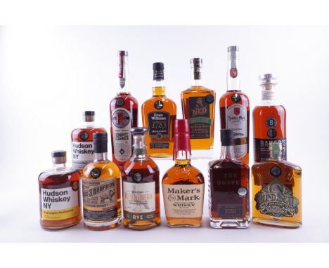 12 BOTTLES OF WHISKYHudson Whiskey NV Bright Lights, Big Bourbon and Back Room Deal; Hogs Whisky Company Hogs 3 Bourbon; Wild