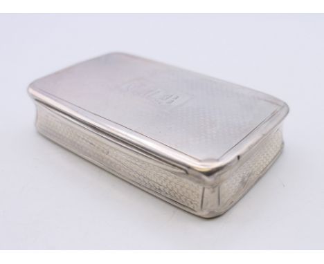 A silver snuff box, hallmarked for Birmingham 1869, maker's mark of George Unite.  7.5 cm x 4.5 cm. 82.9 grammes.